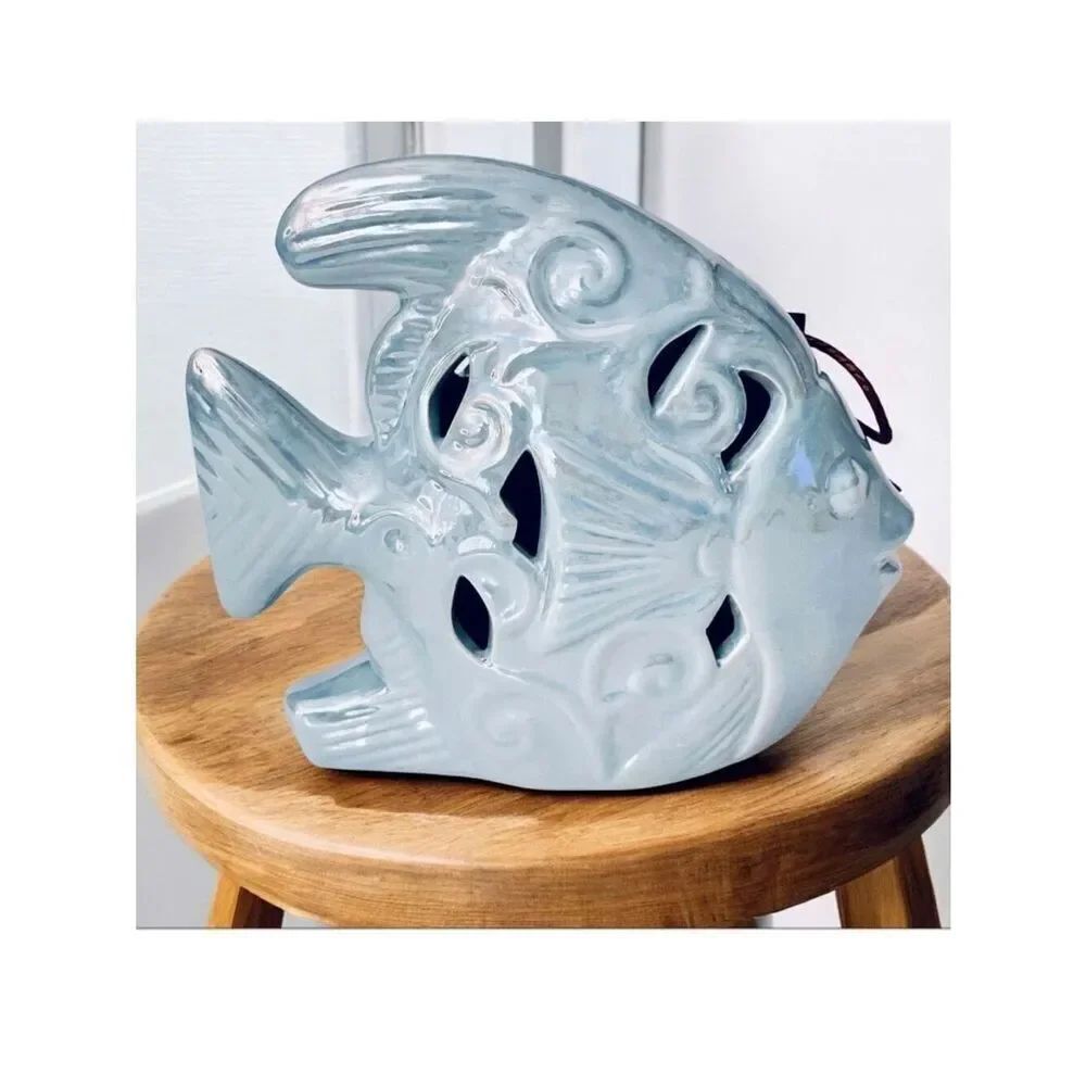 NWT GC Home Decor Iridescent Blue Ceramic Fish Sachet Holder